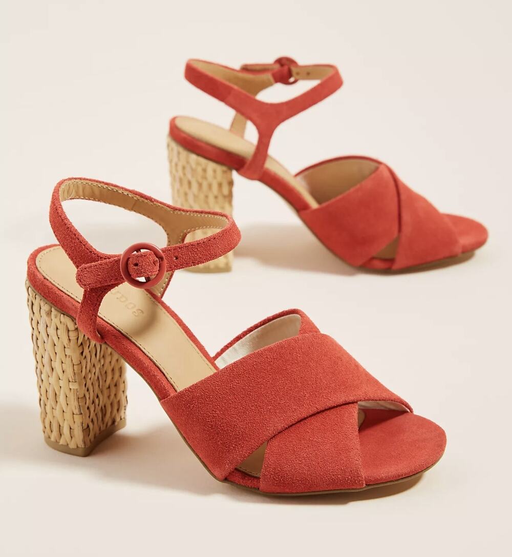 Soludos Olivia Heels Suede Red Sandals 8 US